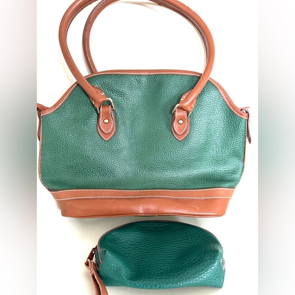 Vintage Green Dooney & Bourke All Weather Leather Satchel Handbag Matching Walle - Picture 7 of 11